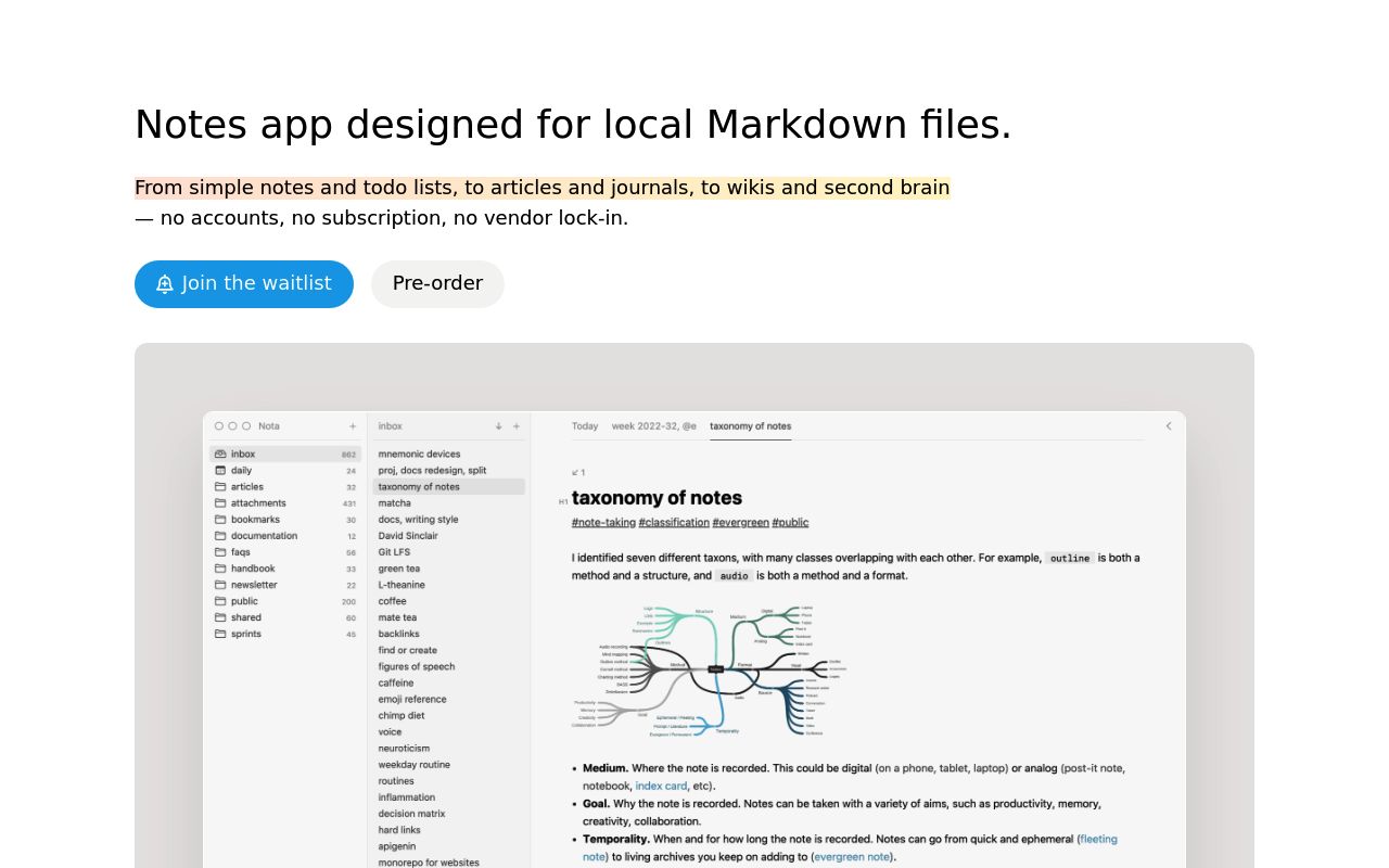 Image of Nota - Pro notes app designed for local Markdown files.