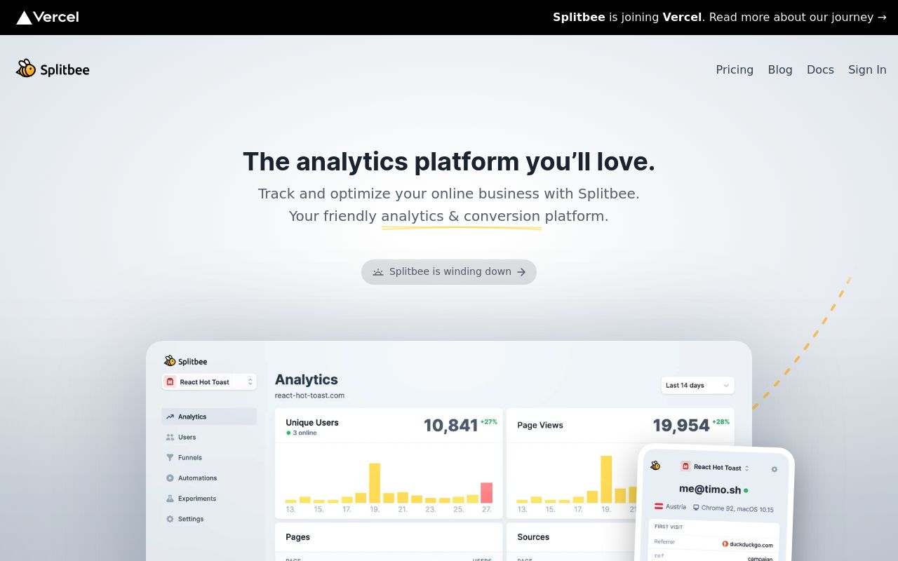 Image of Splitbee - Your friendly analytics & automation platform